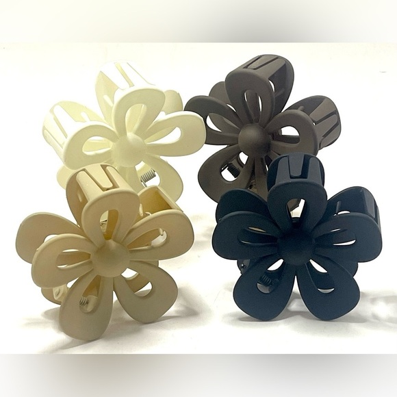 4 Pieces Boho Flower Claw Clips 3X3 Inch Non Slip Matte Finish New - Picture 4 of 6